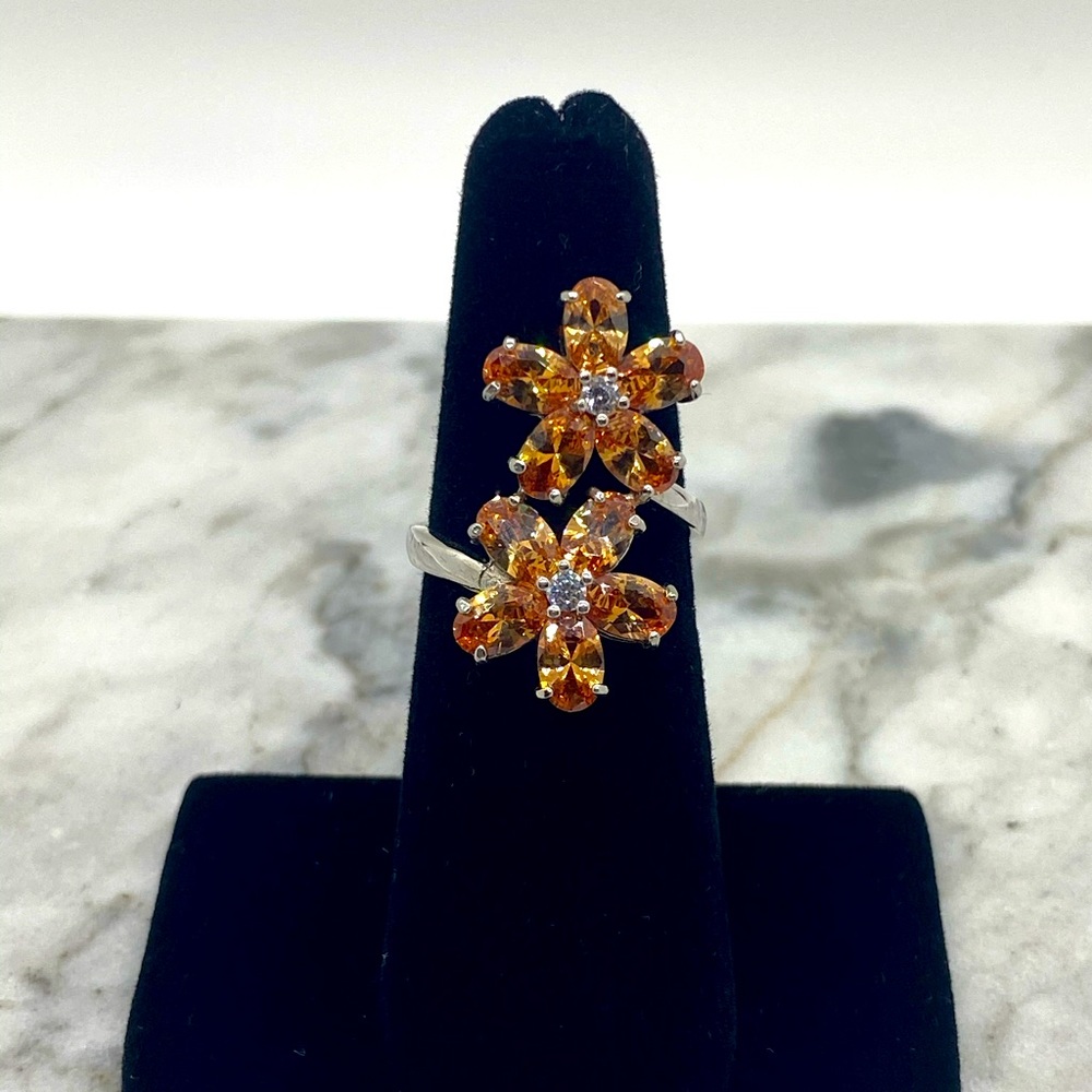 Sterling silver orange flower ring